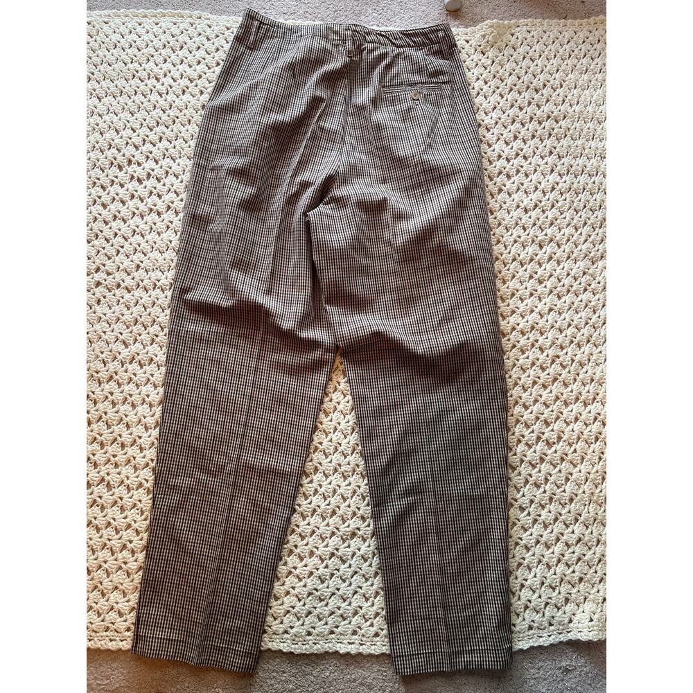 Vintage 90s Plaid Pants Brown Pleated Cotton Relaxed Straight Leg Size Large - Picture 4 of 5